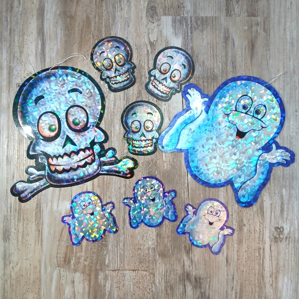 Vintage Holographic Halloween Die Cut Decoration Set – Ghosts & Skeletons